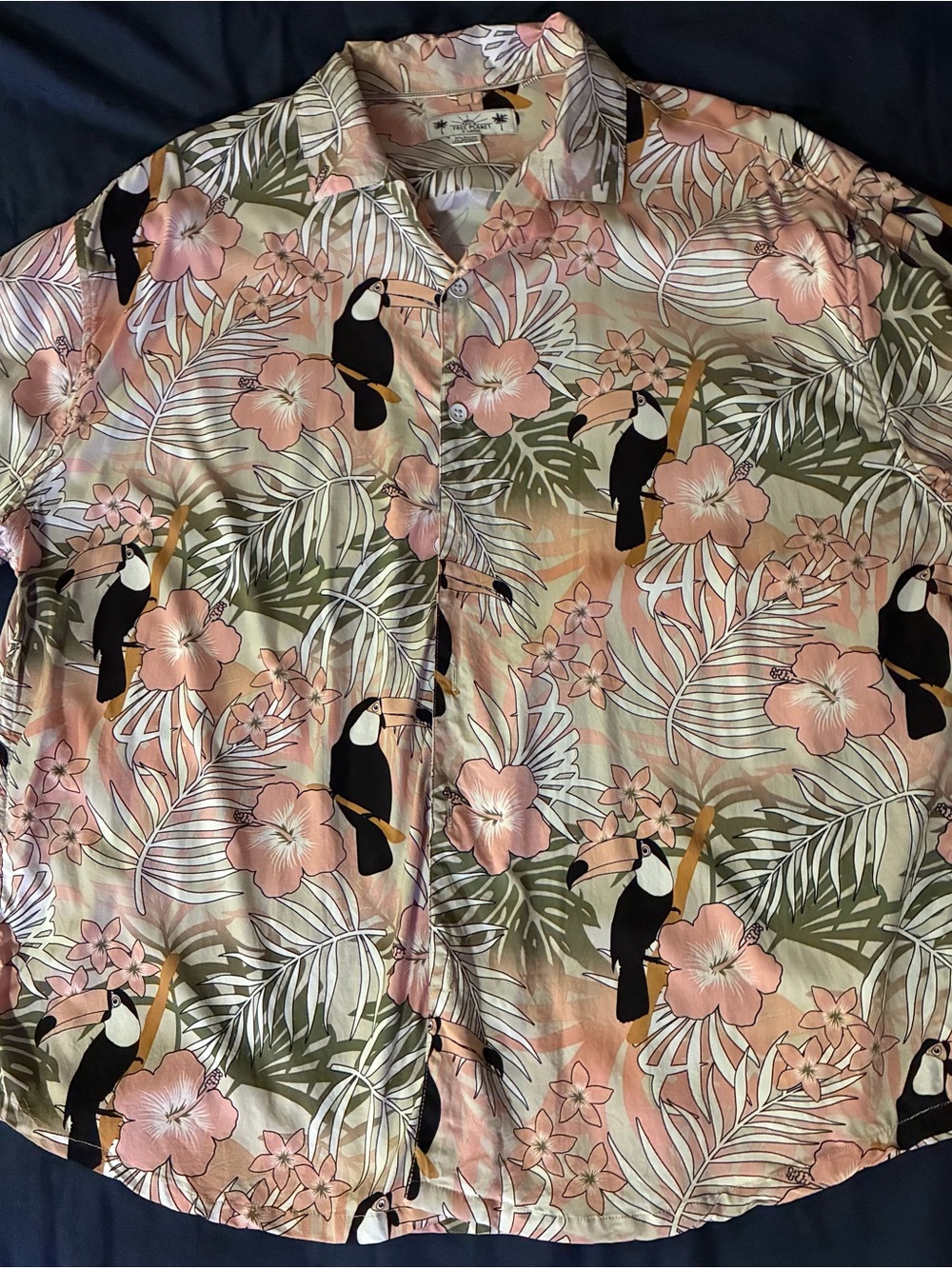 Free Planet Pink Tropical Toucan Button-Down Shirt